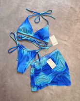 ILLUSION BLUE TAN BIKINI + MESH SKIRT