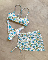 Blue Floral Crisscross Bikini + Mesh Skirt
