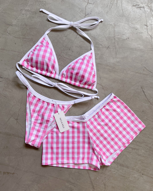 BIKINI BÁSICO CUADROS + SHORT EN SUPLEX
