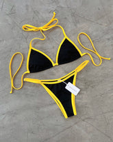 BIKINI TRIÁNGULO NEGRO SESGO AMARILLO