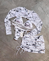 WHITE MARBLE BIKINI SET + MESH SKIRT