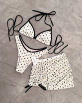 BASIC BIKINI IN BONE POLKA DOTS + MESH SKIRT