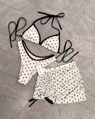 BASIC BIKINI IN BONE POLKA DOTS + MESH SKIRT
