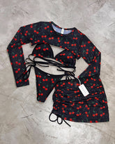 BLACK CHERRY BIKINI SET + MESH SKIRT