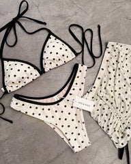 BASIC BIKINI IN BONE POLKA DOTS + MESH SKIRT