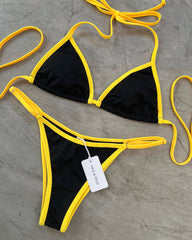BIKINI TRIÁNGULO NEGRO SESGO AMARILLO
