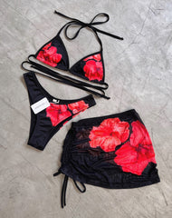 BASIC BLACK HIBISCUS BIKINI + MESH SKIRT