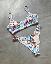 Colorful Butterfly Strappy Bikini + Mesh Skirt