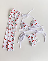 SET BIKINI CEREZAS BLANCO + FALDA EN MALLA