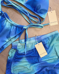 ILLUSION BLUE TAN BIKINI + MESH SKIRT