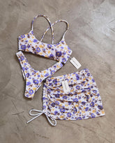 LILAC FLORAL CROSSOVER BIKINI + MESH SKIRT