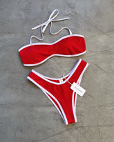 RED BIAS STRAPLESS BIKINI
