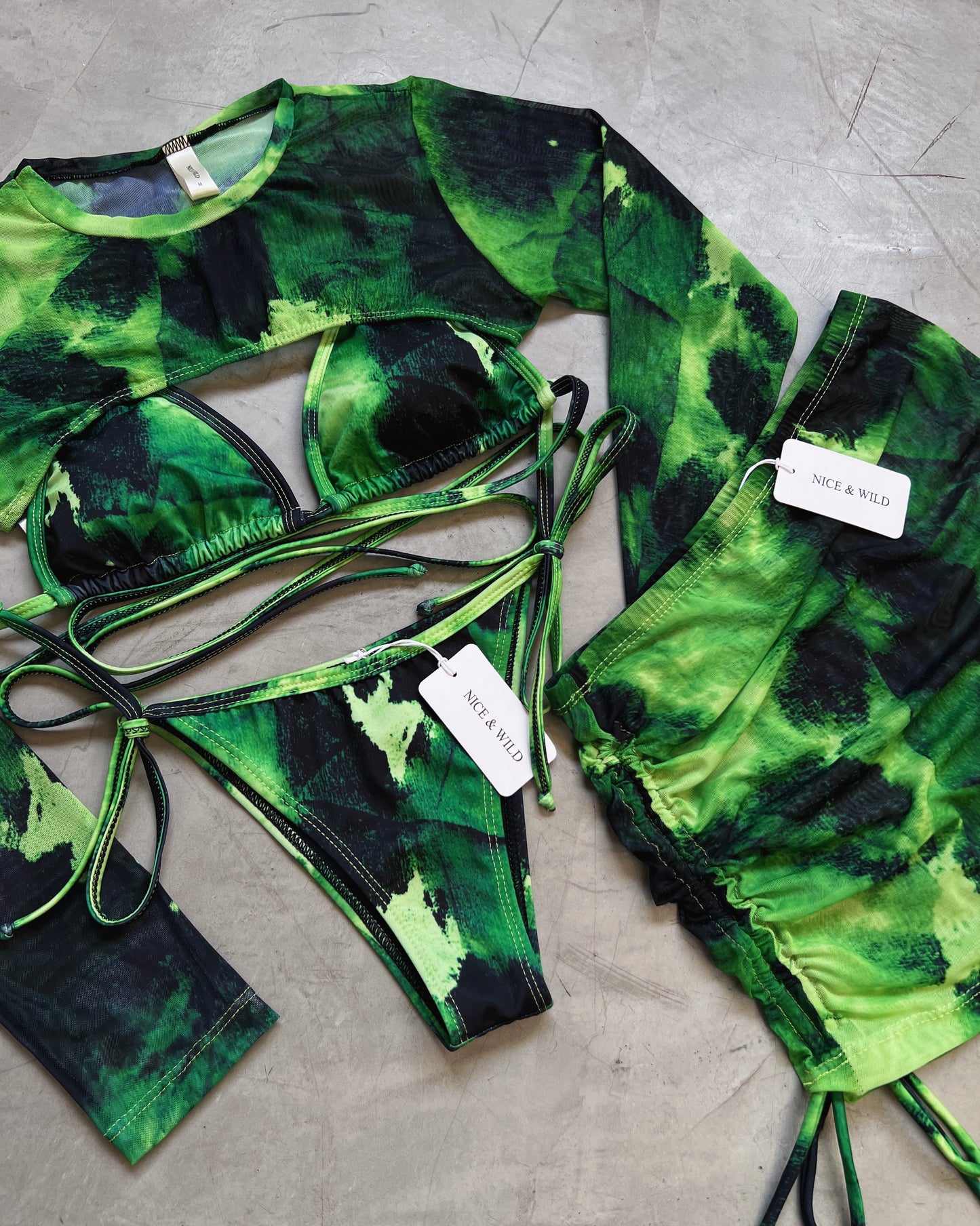 SET BIKINI VERDE MACCHIA + FALFA IN RETE