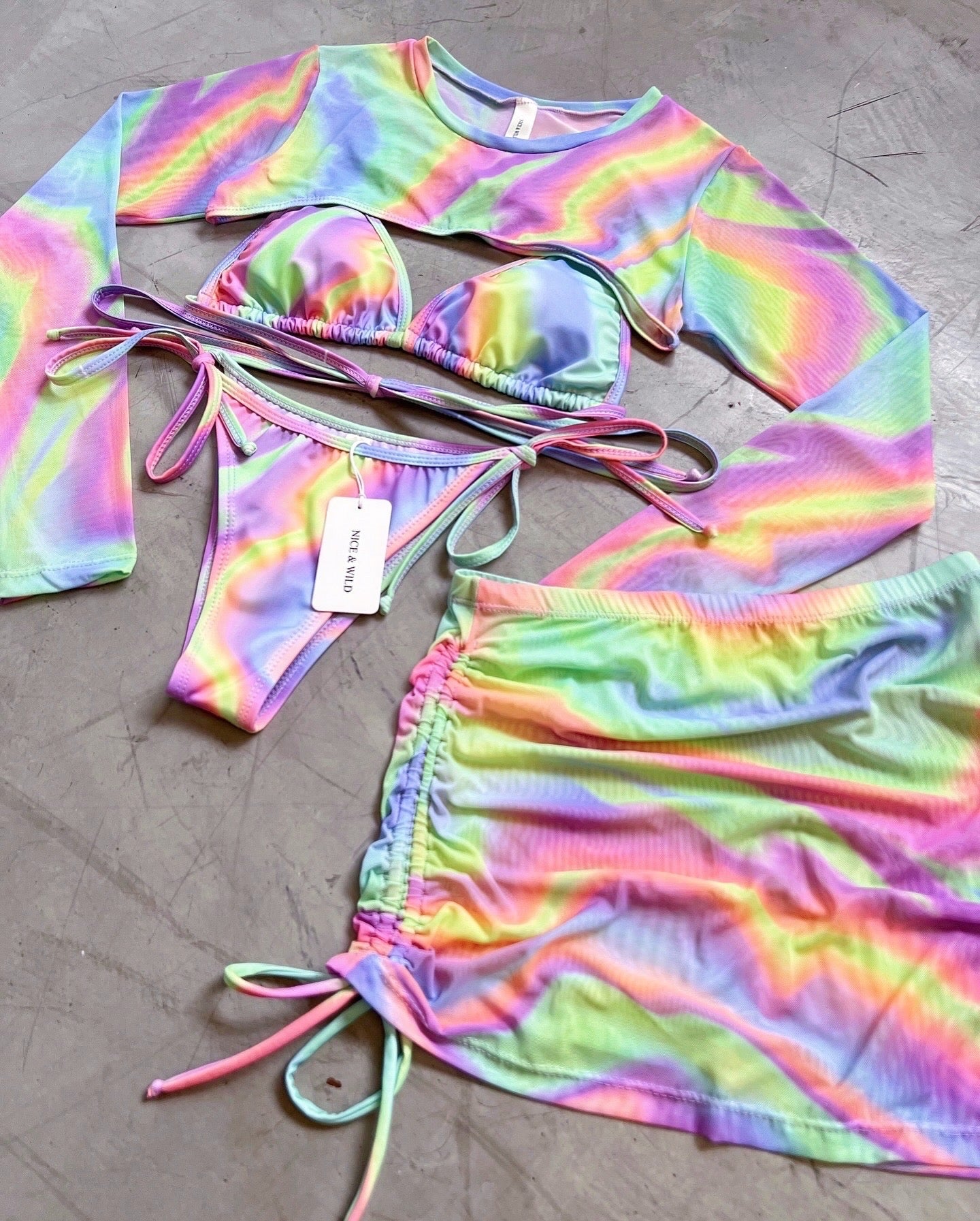 SET BIKINI VETEADO CONFITE + FALDA EN MAYA