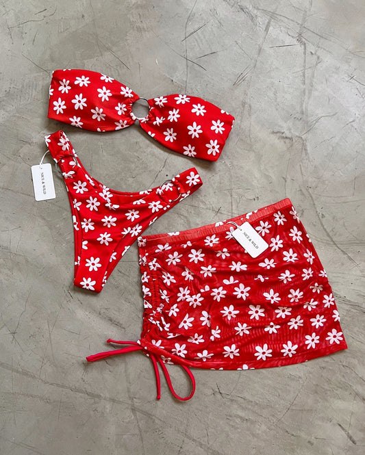 BIKINI SHANTAL ROJO + FALDA EN MALLA