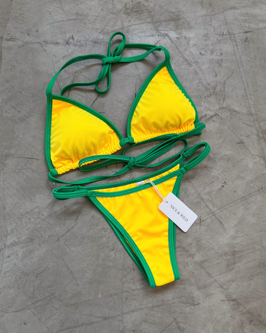 BIKINI TRIÁNGULO AMARILLO SESGO VERDE