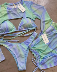 SET BIKINI HOLOGRAMA + FALDA EN MALLA