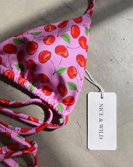 Pink Cherry Tan Bikini + Mesh Skirt