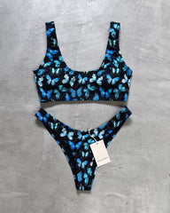 BLUE BUTTERFLY BASIC THICK BIKINI + MESH SKIRT