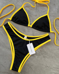 BIKINI BÁSICO PBE NEGRO SESGO AMARILLO