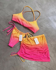 Peach Crisscross Bikini + Mesh Skirt