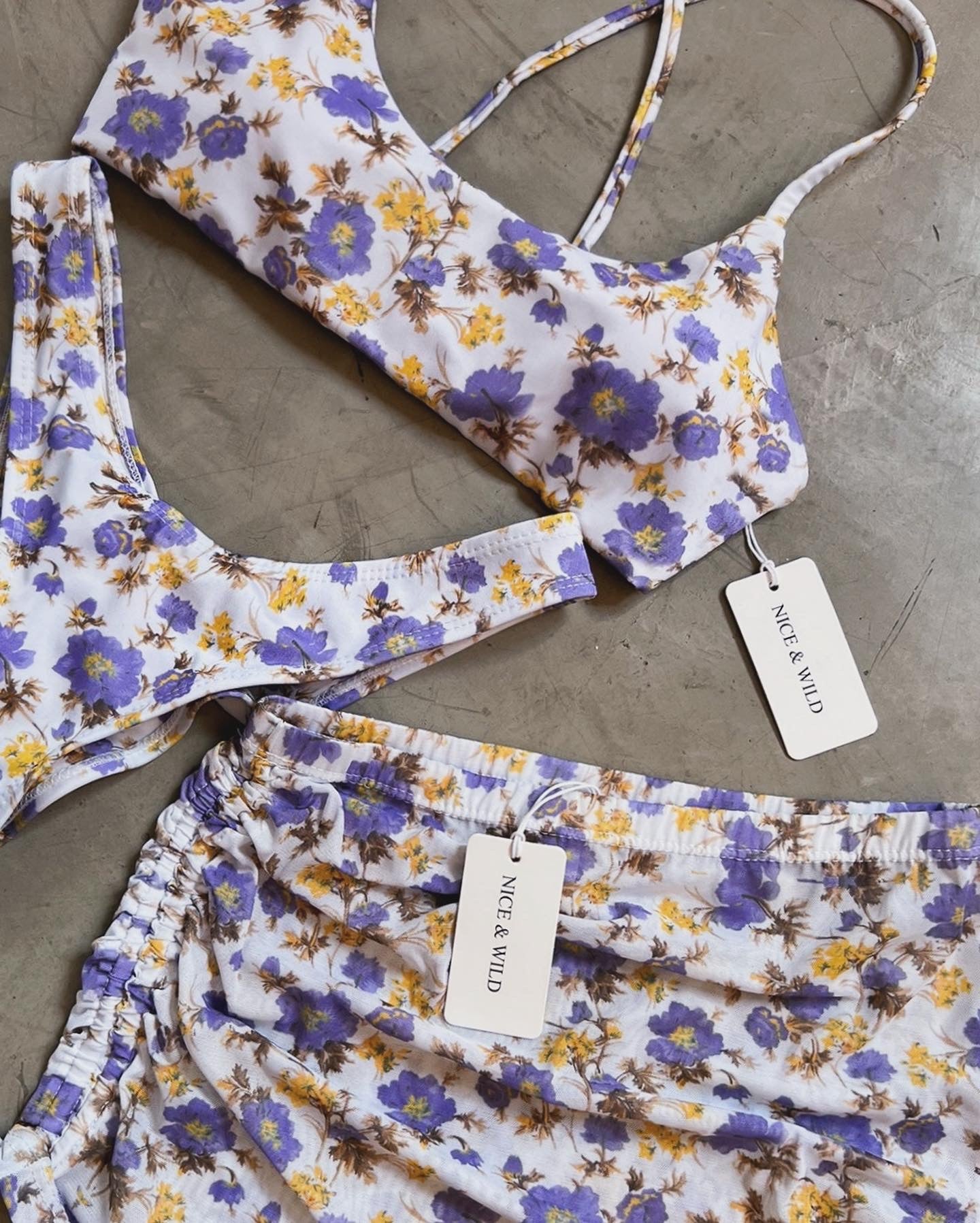 LILAC FLORAL CROSSOVER BIKINI + MESH SKIRT