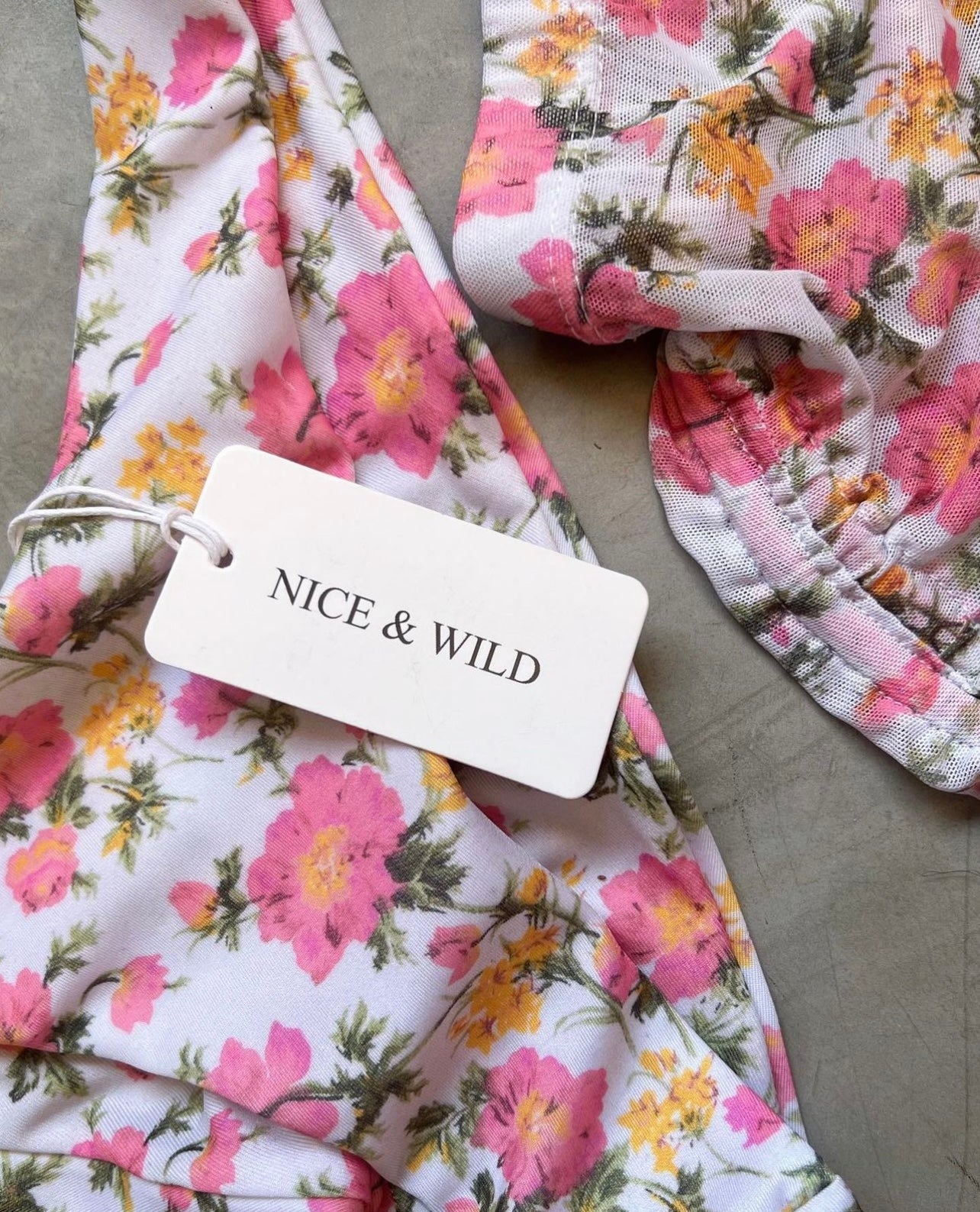 PINK FLORAL CROSSOVER BIKINI + MESH SKIRT