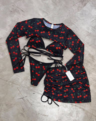 BLACK CHERRY BIKINI SET + MESH SKIRT