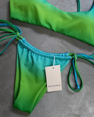 GREEN FADED CROSSOVER BIKINI + MESH SKIRT