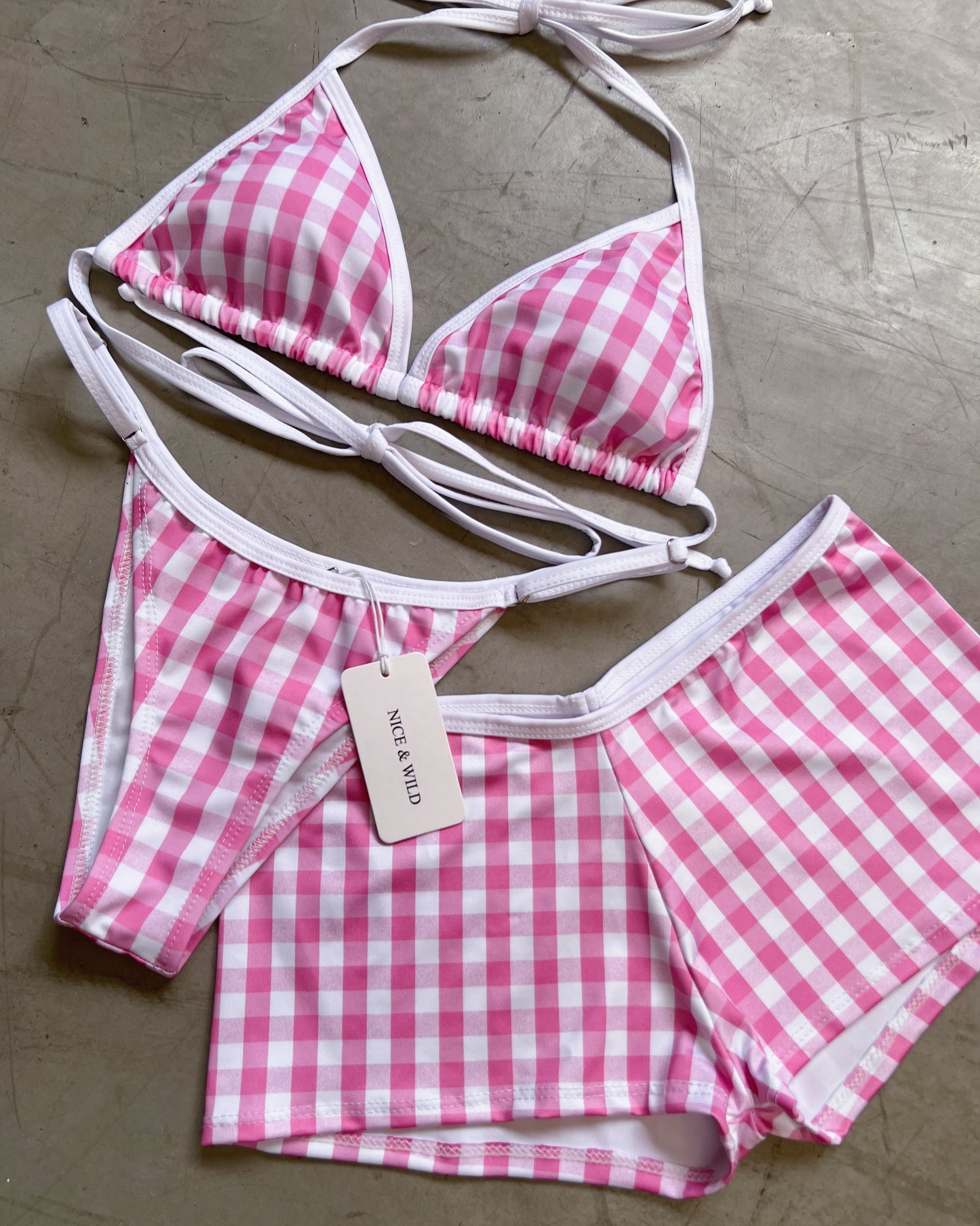 BIKINI BÁSICO CUADROS ROSA