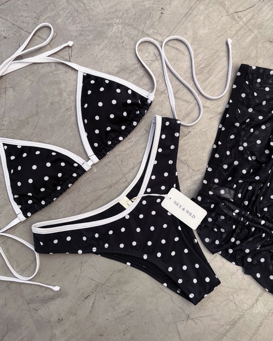 BIKINI BÁSICO PUNTOS NEGRO + FALDA EN MALLA