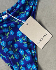 STRAPLESS BLUE FLORAL BIKINI + MESH SKIRT