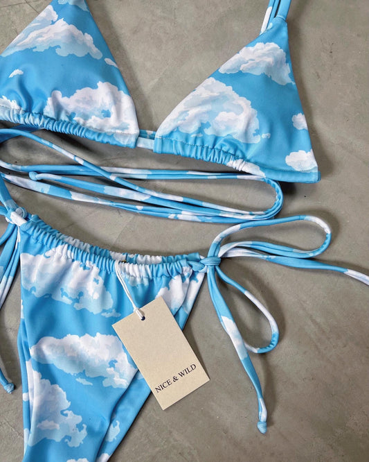 BIKINI BRONCEO NUBES + FALDA EN MALLA
