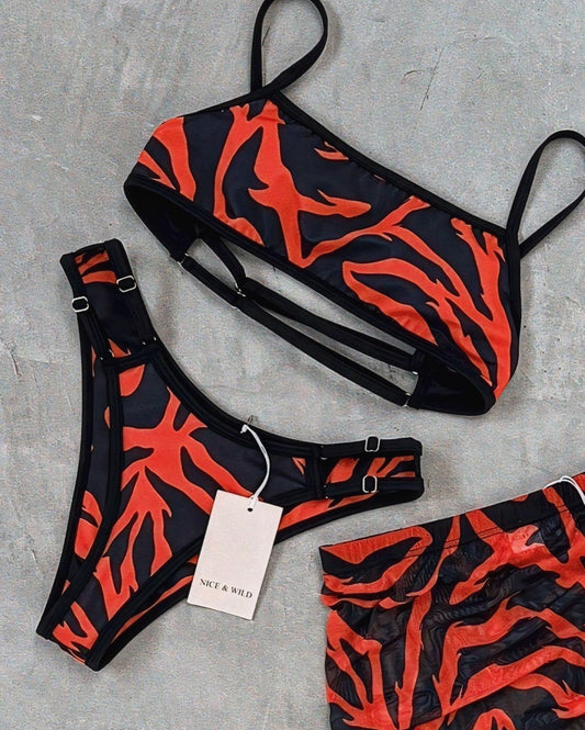 BIKINI MIRANDA ZEBRA TORONJA + FALDA EN MALLA