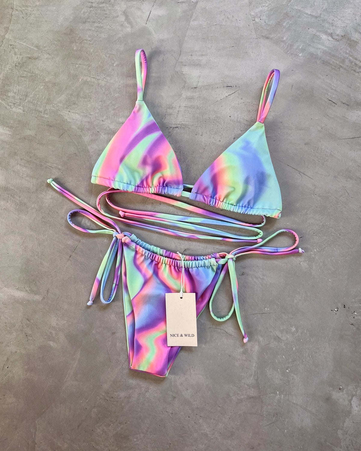 Candy-tanned bikini + mesh skirt