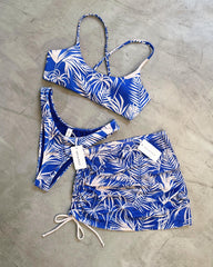 BLUE BRANCH CROSSOVER BIKINI + MESH SKIRT