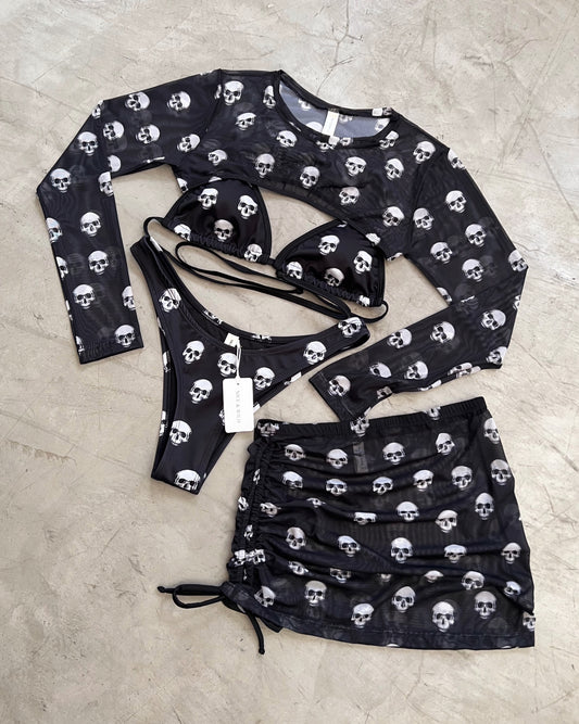 SET BIKINI CALAVERAS + FALDA EN MALLA