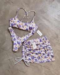 LILAC FLORAL CROSSOVER BIKINI + MESH SKIRT