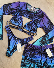 SET BIKINI  PALMERA MORADA + FALDA EN MALLA