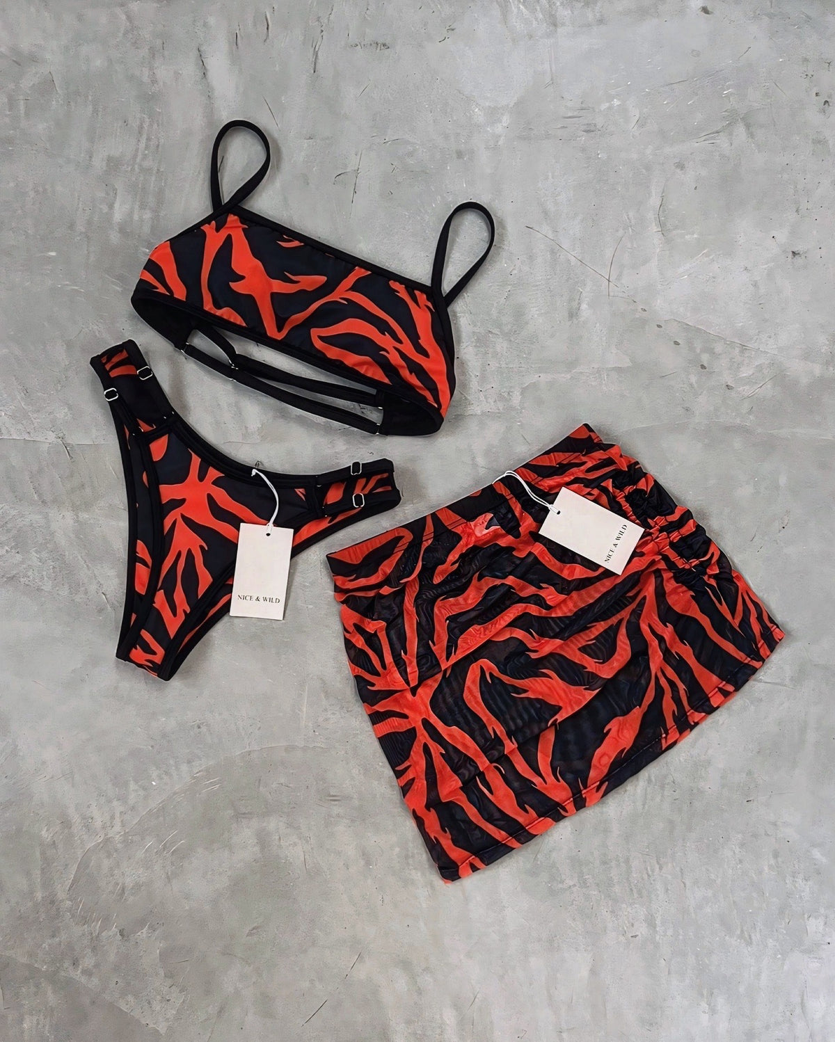 Miranda Zebra Grapefruit Bikini + Mesh Skirt