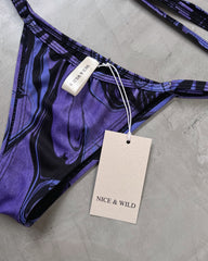 Purple veined triangle bikini + mesh skirt