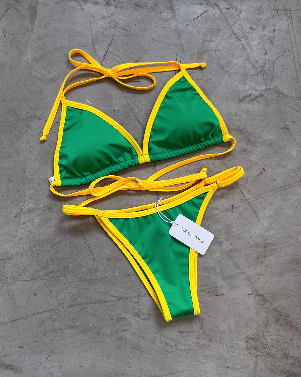 GREEN TRIANGLE BIKINI WITH YELLOW STRIPE