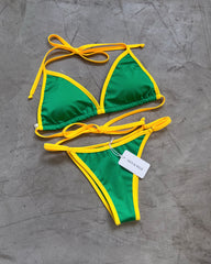 GREEN TRIANGLE BIKINI WITH YELLOW STRIPE