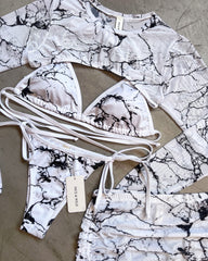 WHITE MARBLE BIKINI SET + MESH SKIRT