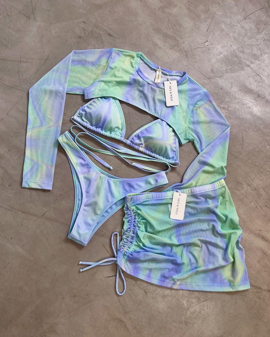 SET BIKINI HOLOGRAMA + FALDA EN MALLA