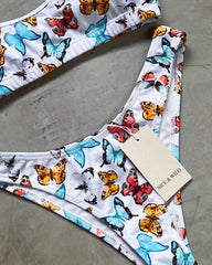 Colorful Butterfly Strappy Bikini + Mesh Skirt