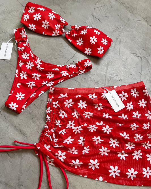 BIKINI SHANTAL ROJO + FALDA EN MALLA