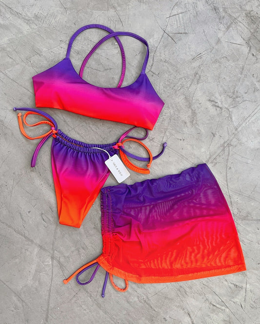 BIKINI CRUZADO DESVANECIDO + FALDA EN MALLA